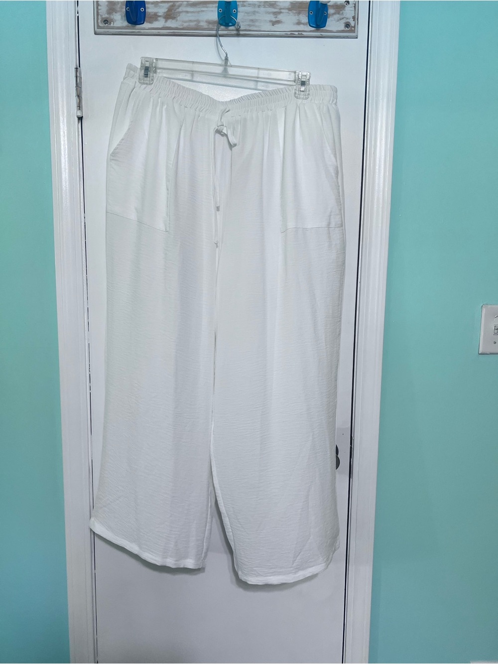 White Wide Leg Linen Blend Beach Pool  Sheer Pants Cover Up Size 2X